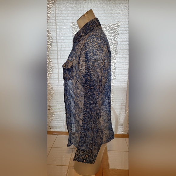 Cumberland Outfitters sheer blue/white button down western shirt size M - Picture 3 of 5